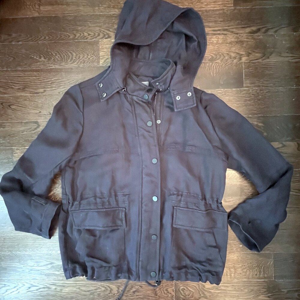 VINCE Woman's Navy Blue Utility Miltary Lightweight Hood Jacket-XS